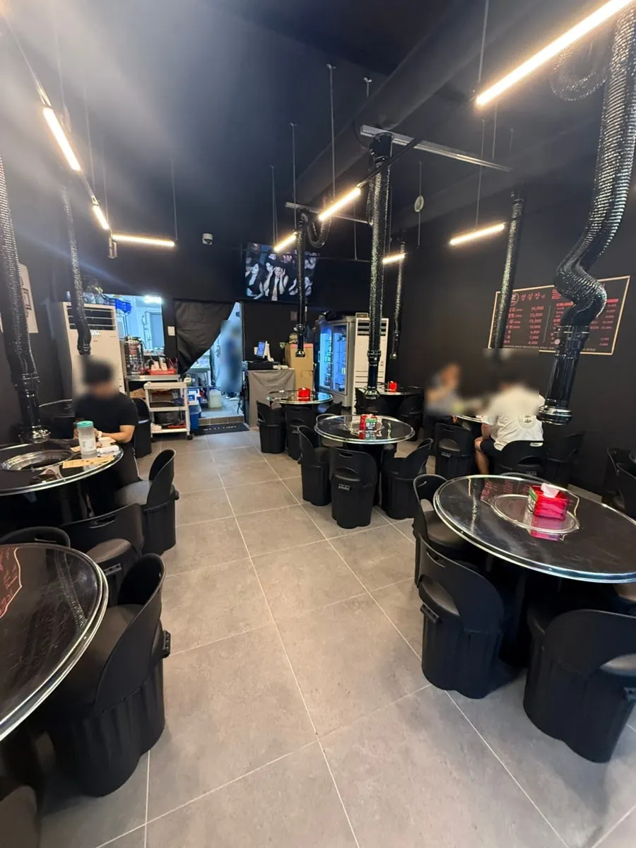 Restaurant interior seating with round tables