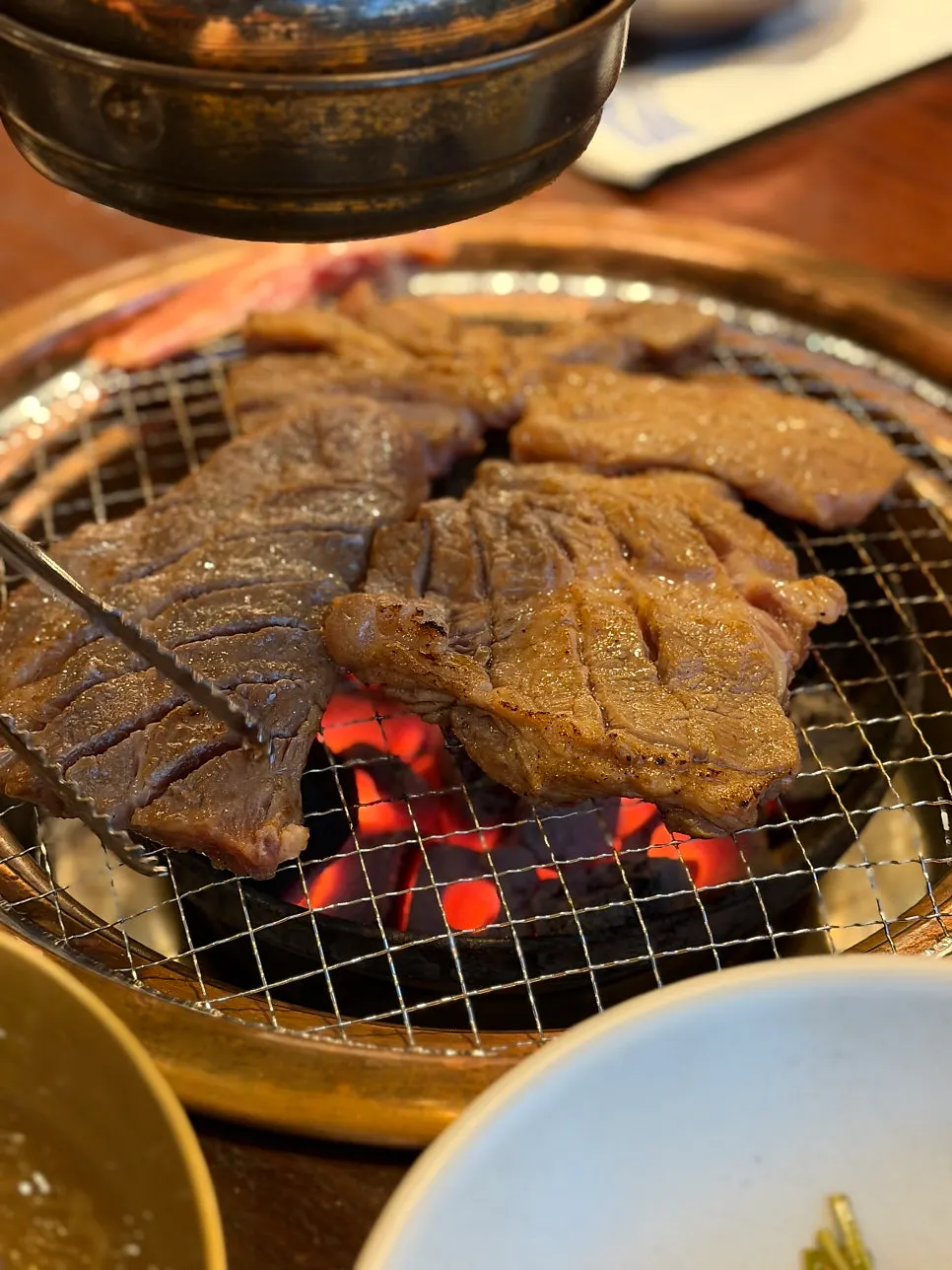 Nuruk pork galbi mokssal on the grill