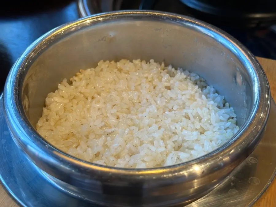 Pot rice transferred into a bowl