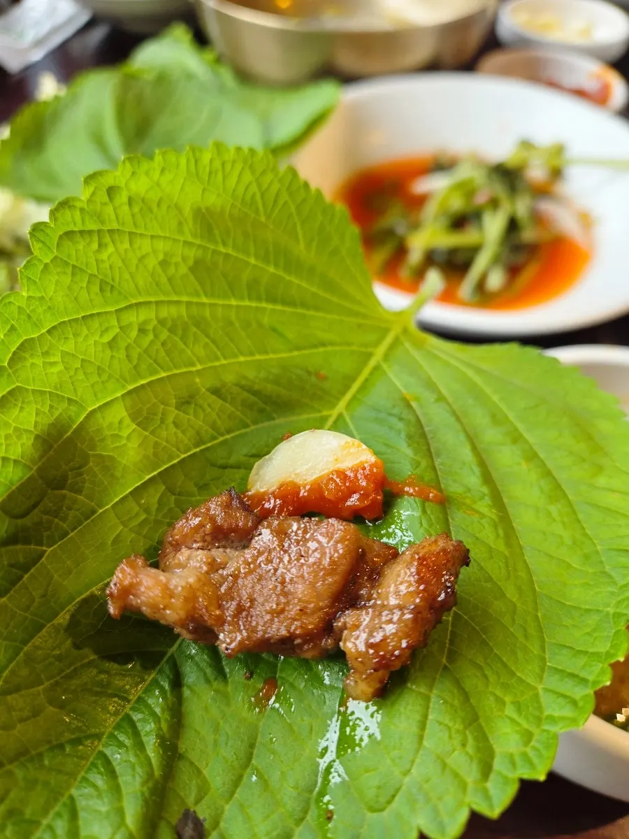 Pork galbi grilling over charcoal