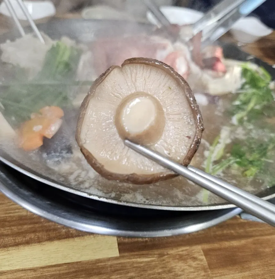 Fully cooked haesintang ingredients ready to be fished out