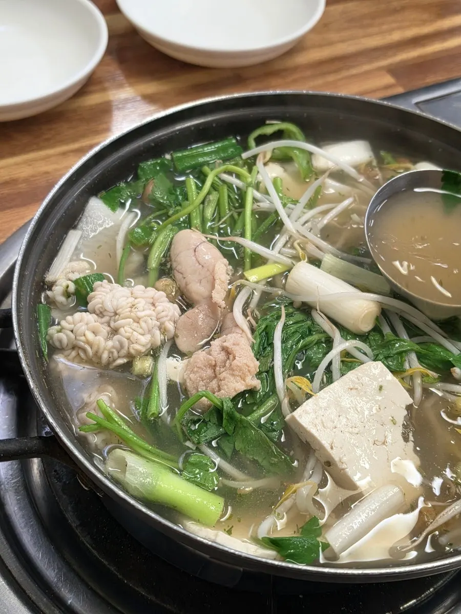 Ladle scooping up dongtaetang broth