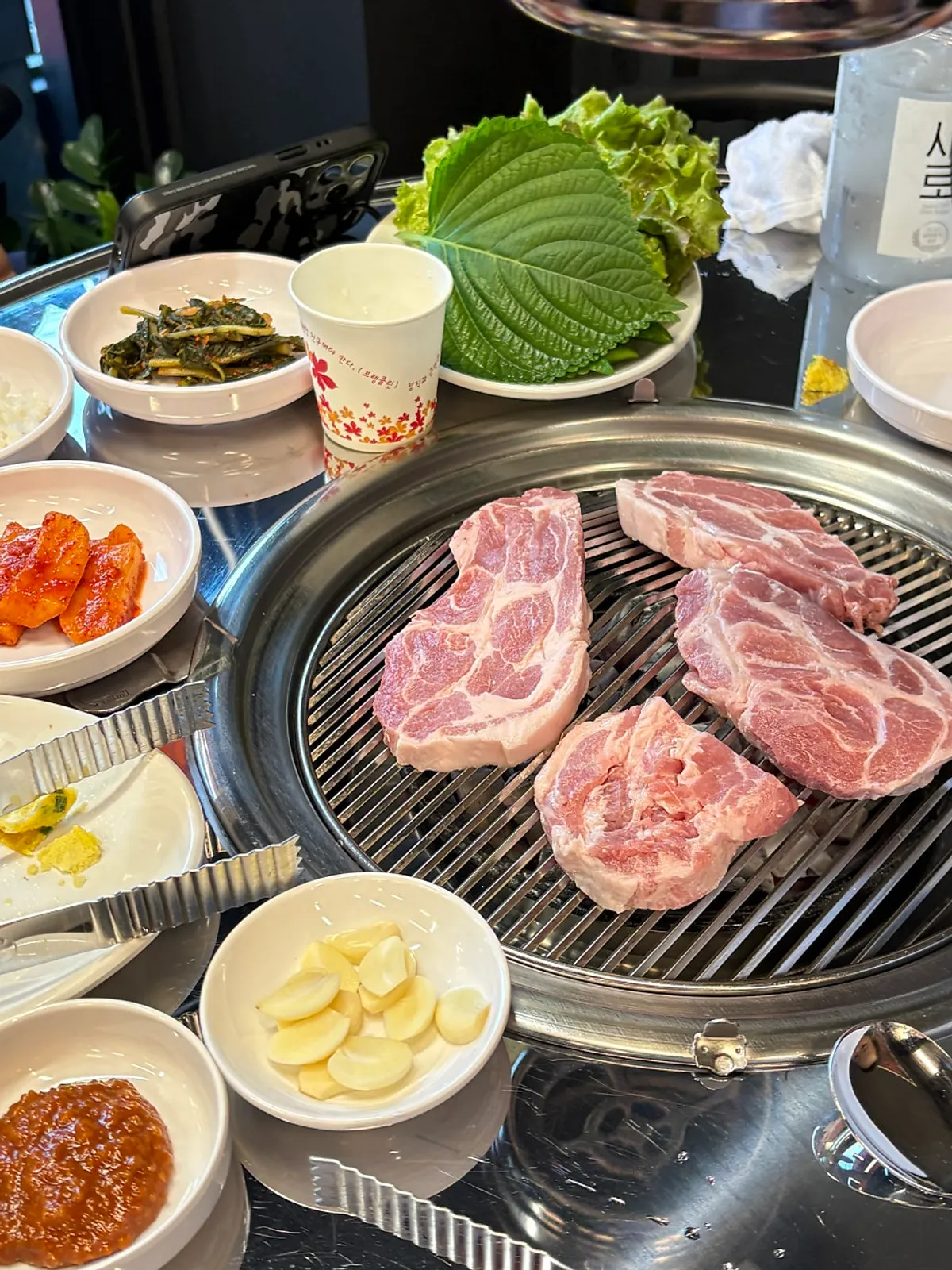 Table with a charcoal grill set up