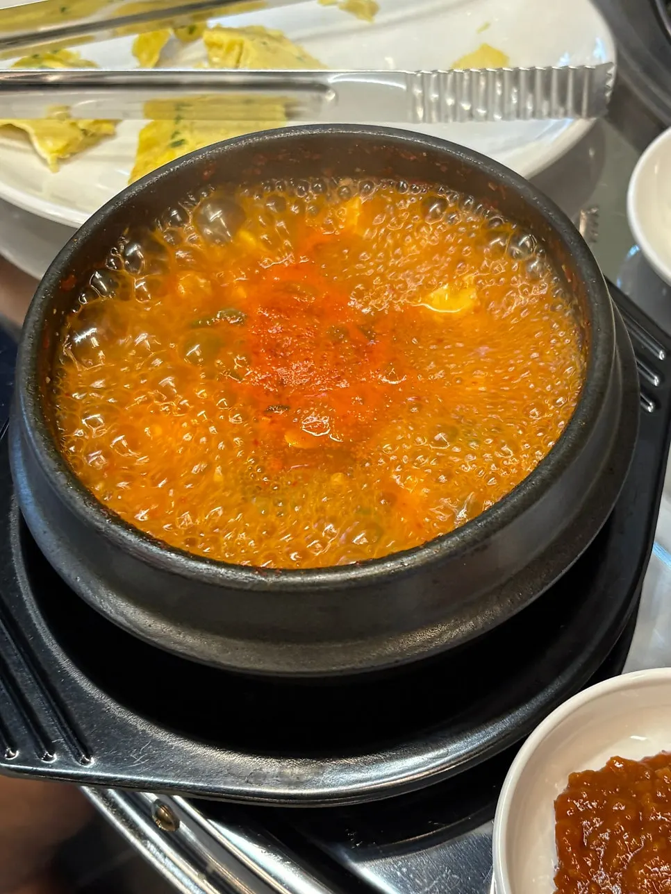 Egg roll banchan eaten alongside the grilled meat