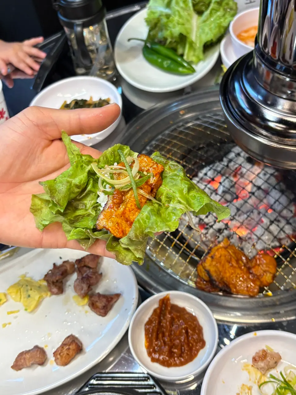Fully grilled spicy pork belly and raw pork neck