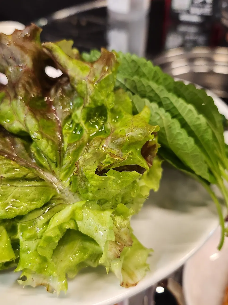Fresh vegetable salad and nabak mul-kimchi side dishes