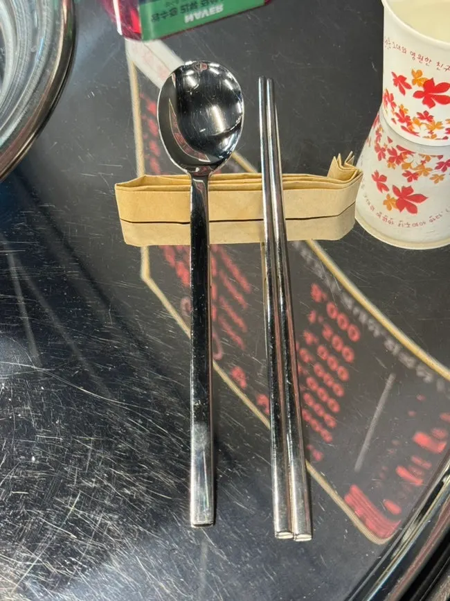 Filled water glasses and utensils set on the table