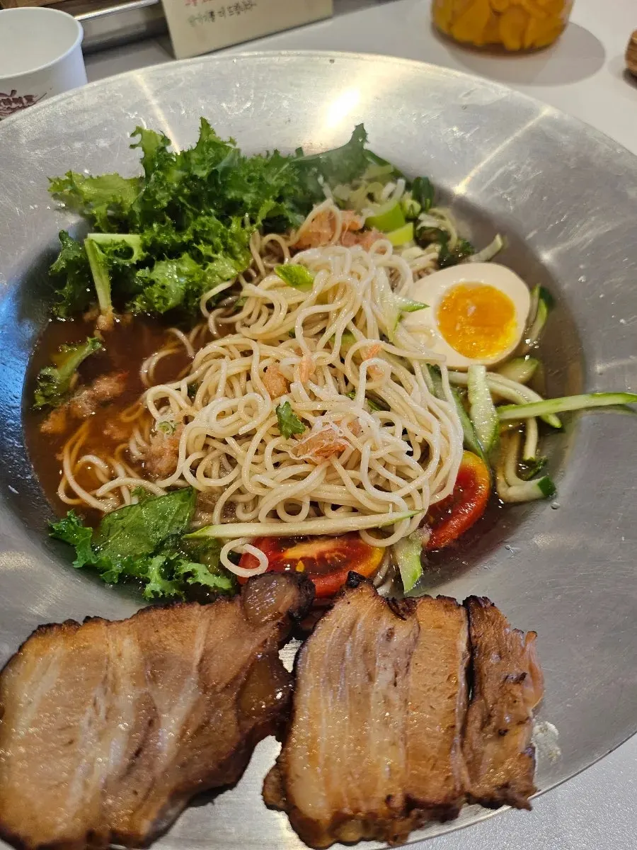 Cold hiyashi chuka ramen with shaved ice on top