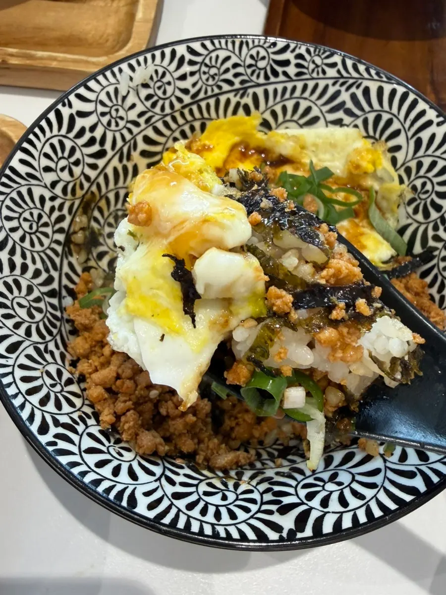Close-up of red-broth ramen