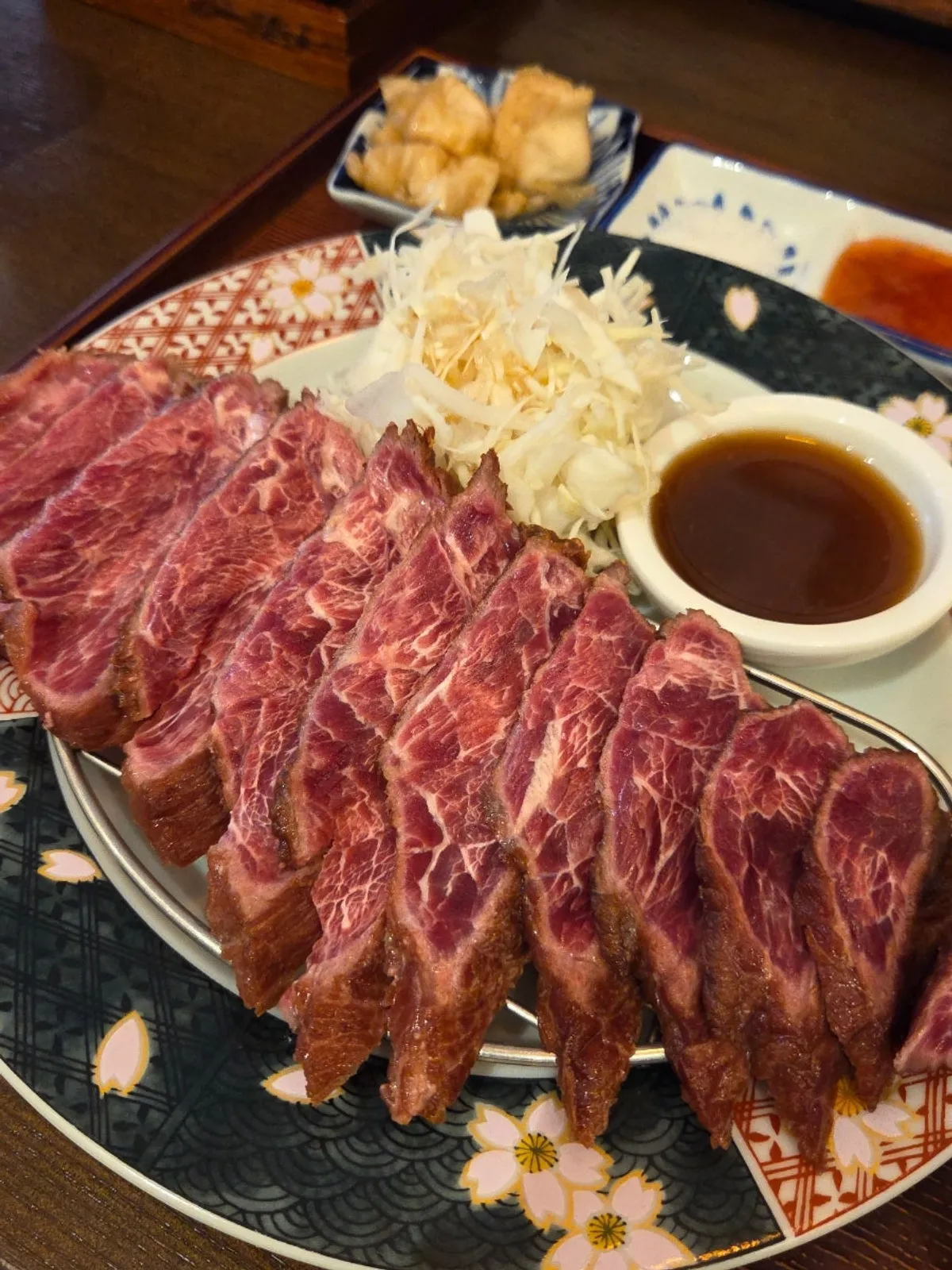 Plate of sirloin steak showing marbling