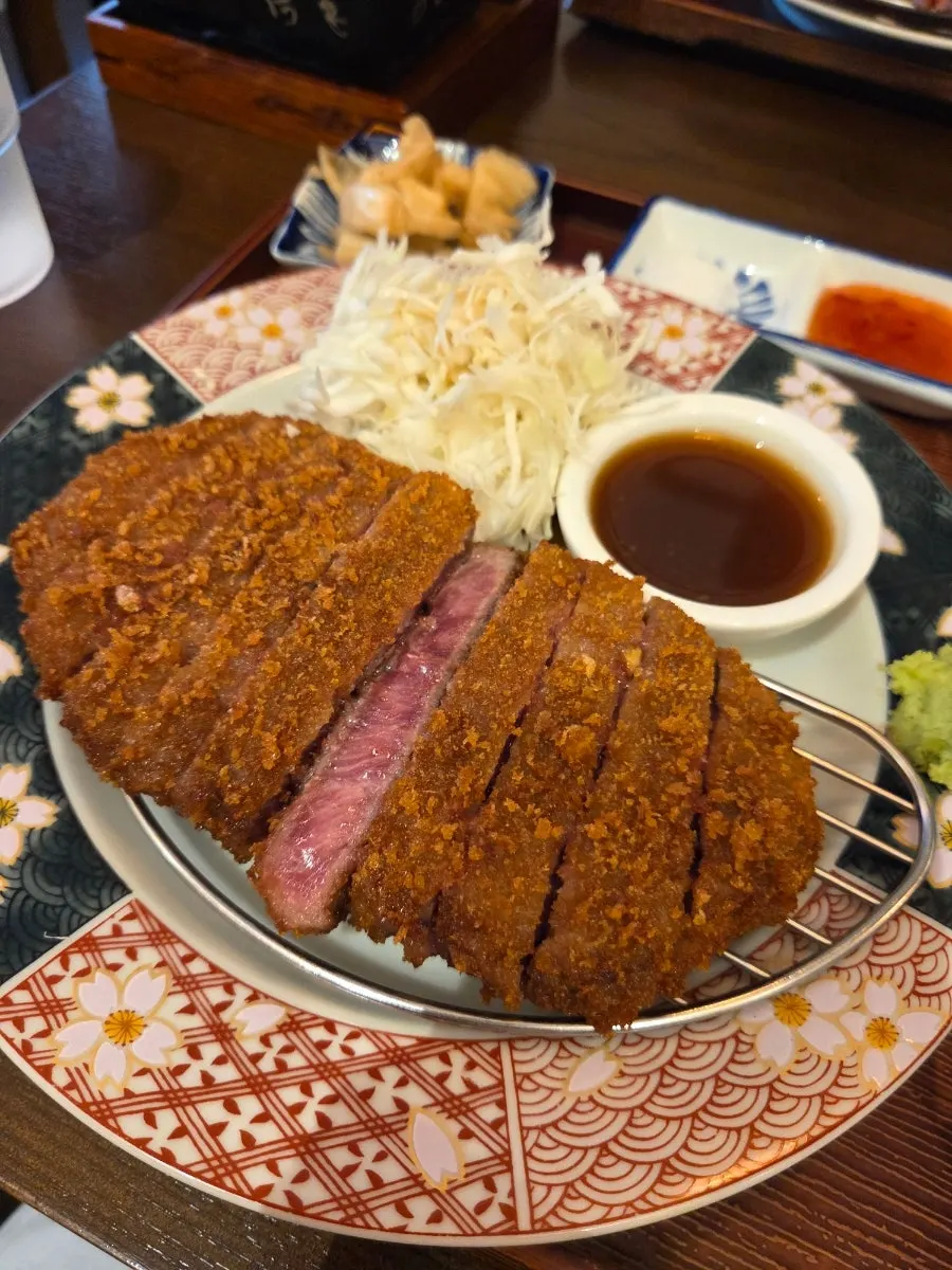 Cross-section of Ichigyu's crispy-breaded gyukatsu