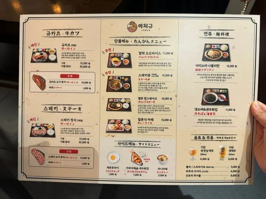 Ichigyu's gyukatsu and steak set menu board