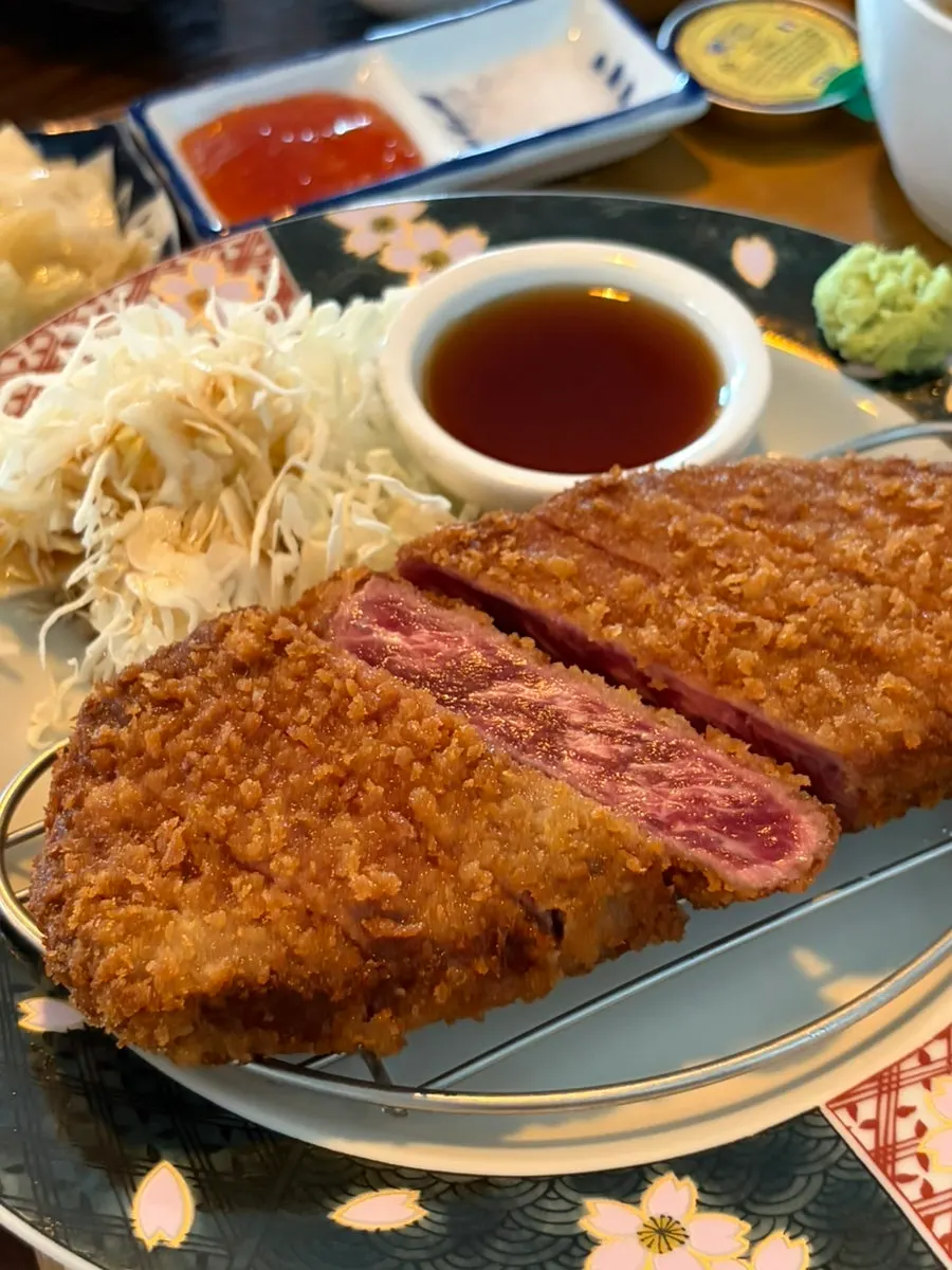 Sirloin gyukatsu served with three sauces