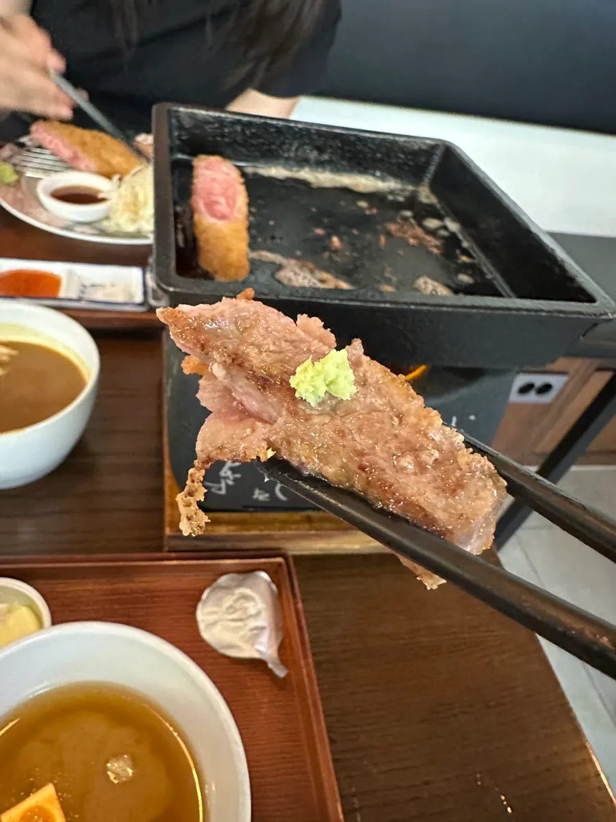 A crisply grilled piece of gyukatsu