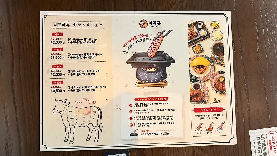 이치규 광화문점 세트 메뉴판