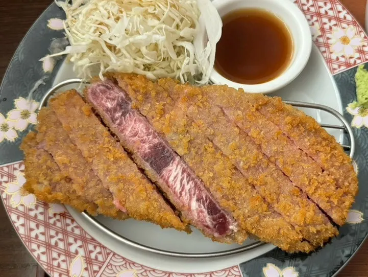 Cross-section of a thick cut of gyukatsu