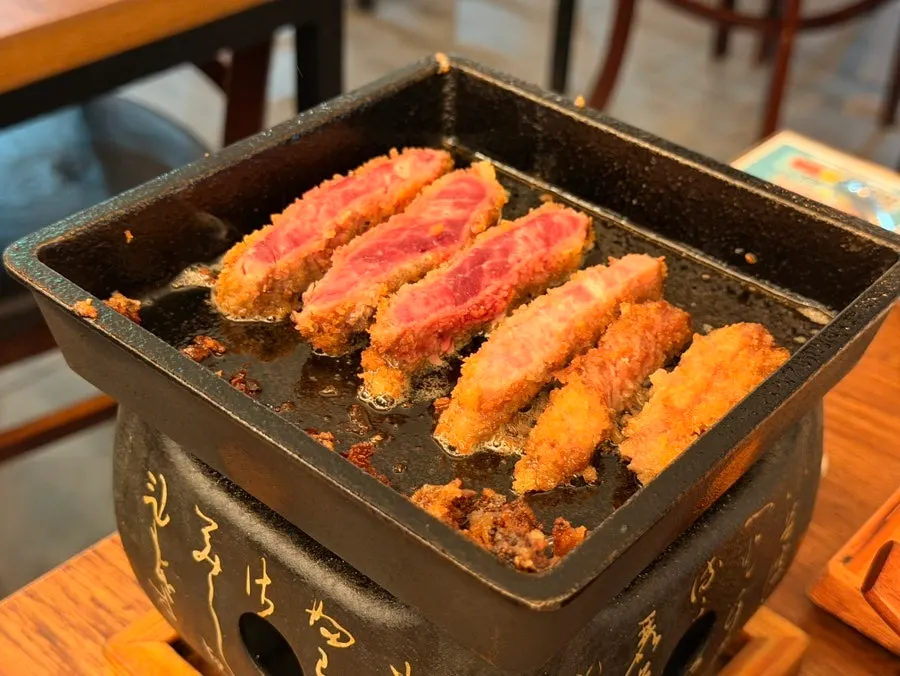 화로 위에 한꺼번에 올린 규카츠