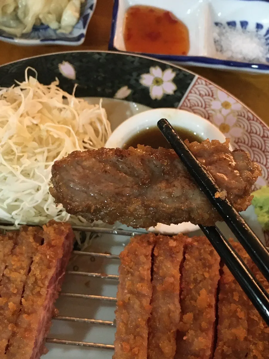 Piece of deeply grilled gyukatsu