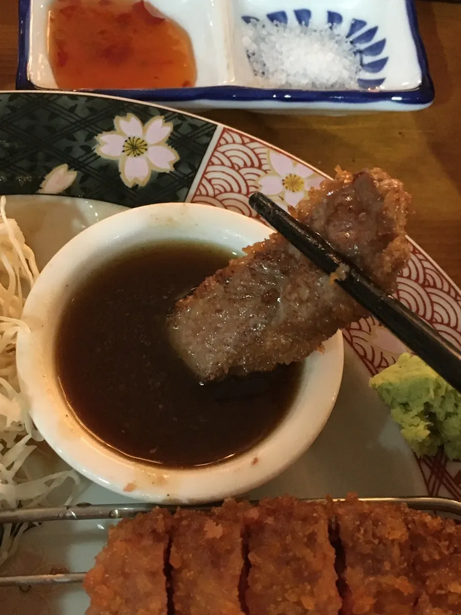 Gyukatsu served with wasabi and sauce