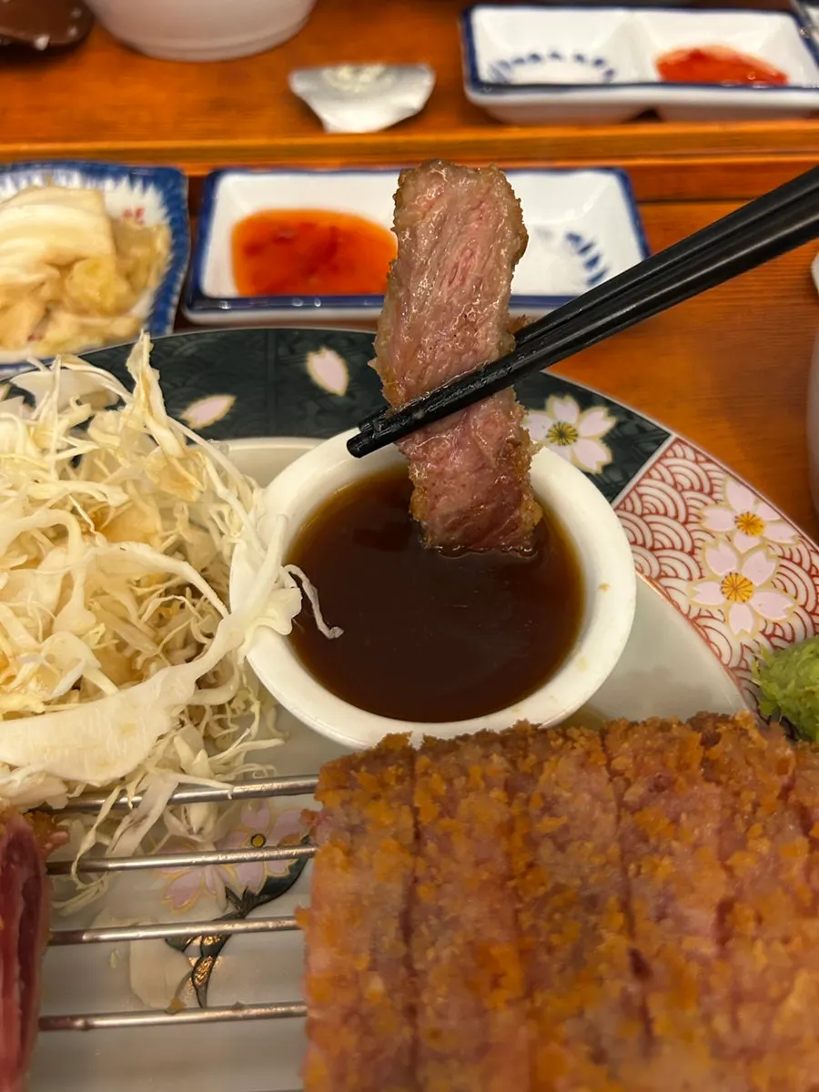 Meat dipped in the signature gyukatsu sauce