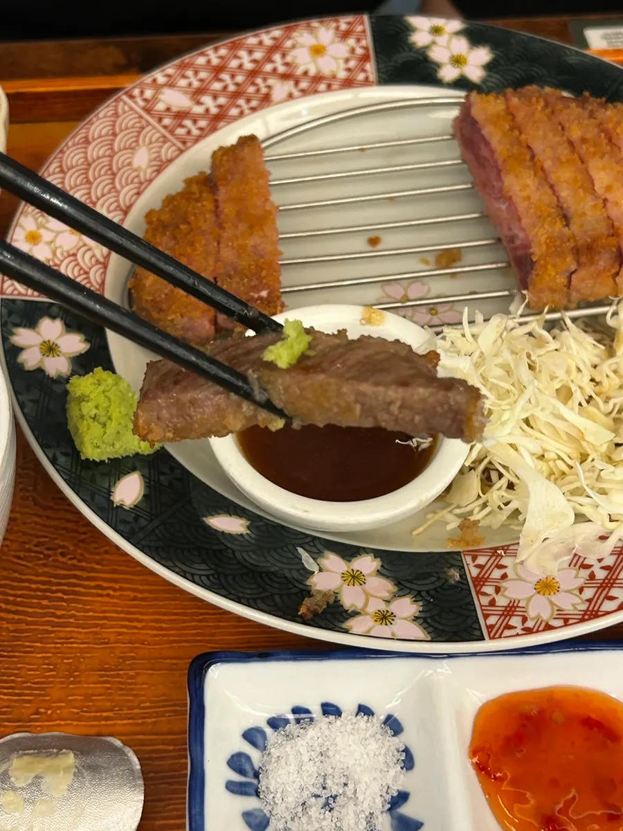 Grilled gyukatsu before adding wasabi