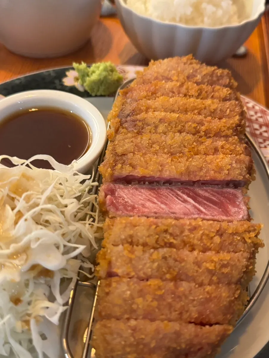 Sirloin gyukatsu with marbling visible through the breading