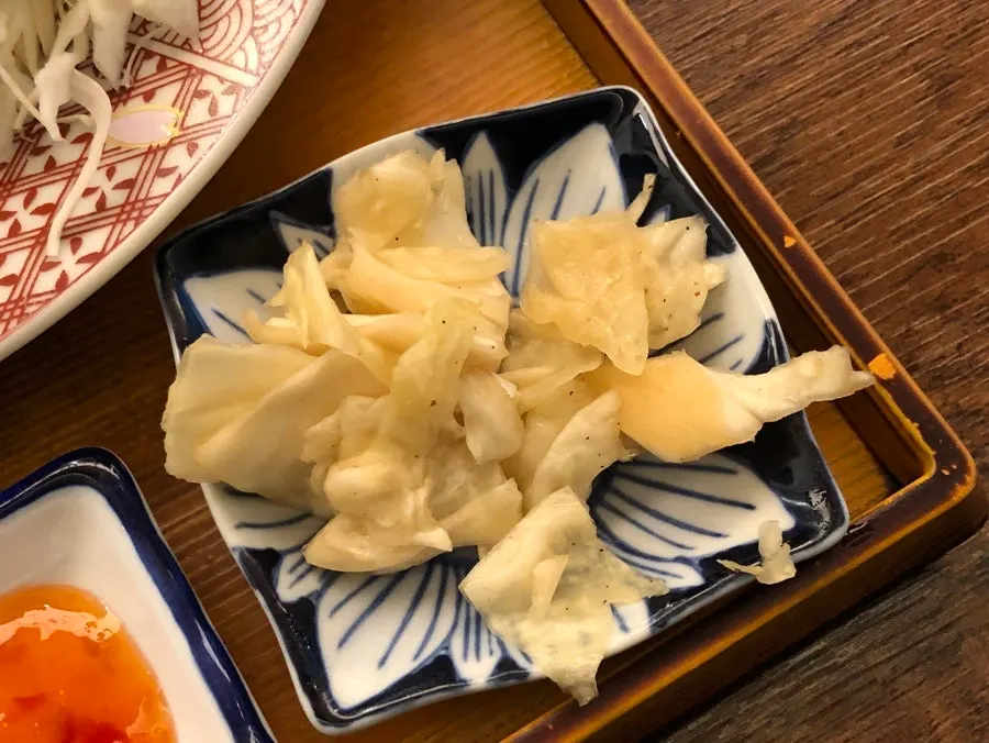 Cabbage salad and tofu miso soup