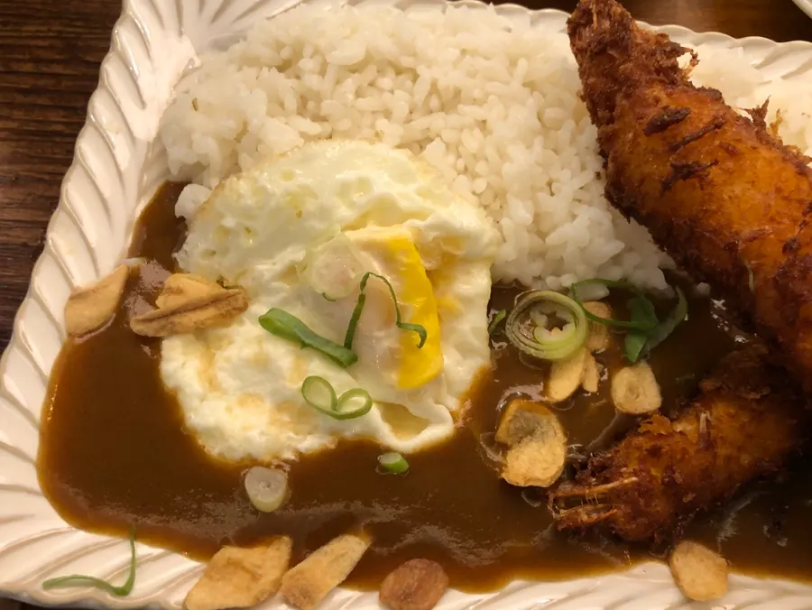 Japanese curry topped with a fried egg