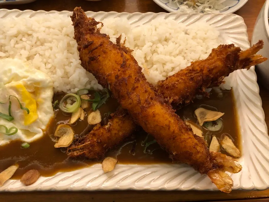 Two large fried king shrimp