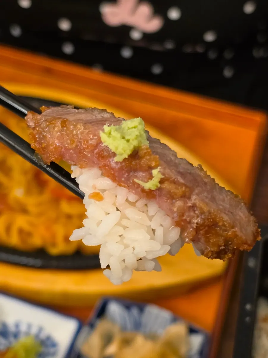 A golden-browned piece of grilled gyukatsu