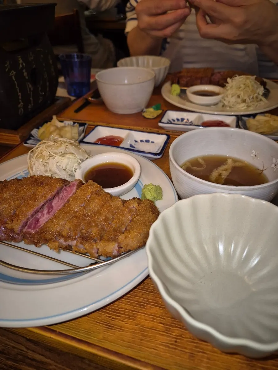 Plate of thinly sliced Ichigyu gyukatsu meat