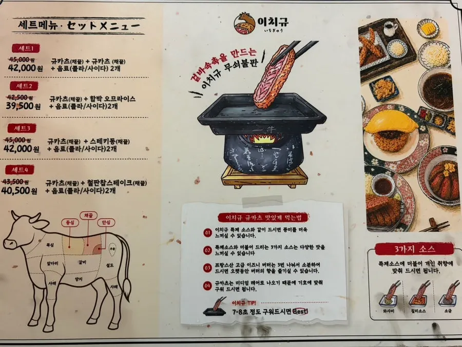 세트메뉴 안내와 규카츠 맛있게 먹는 법 안내