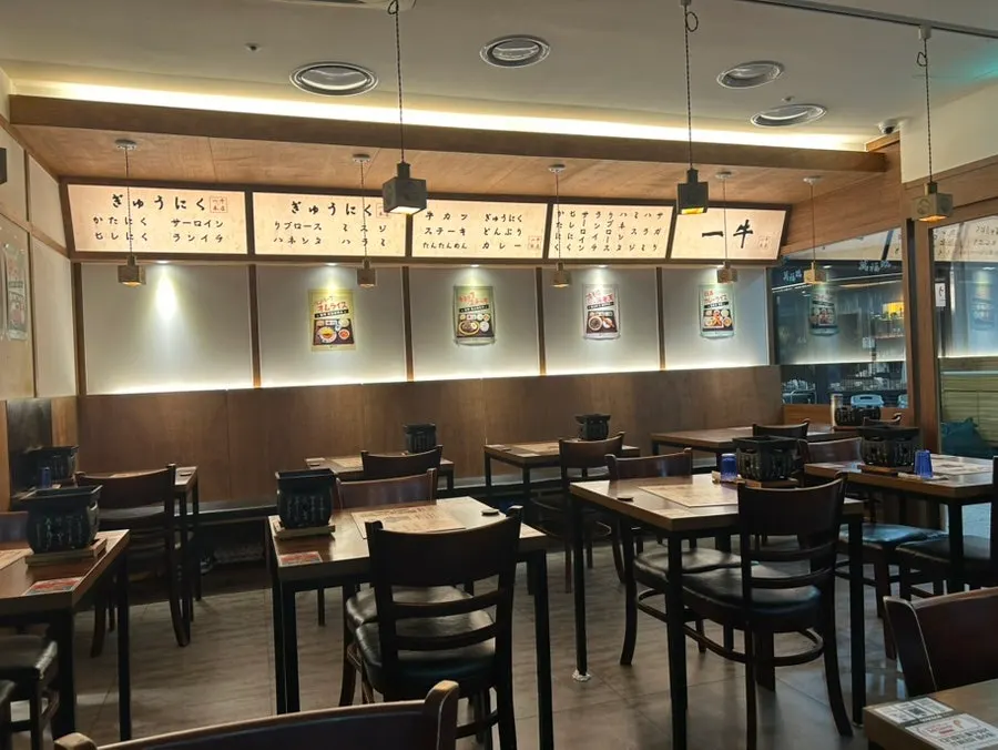Quiet dining hall seating in the evening