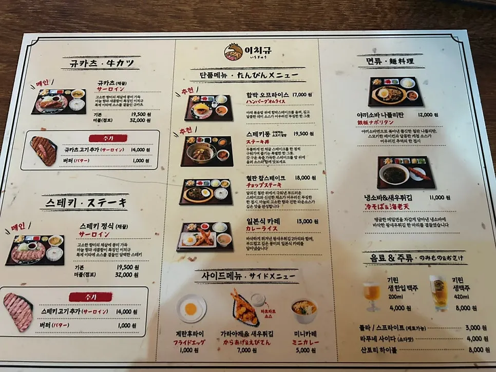 Ichigyu Seoul Station Branch menu board