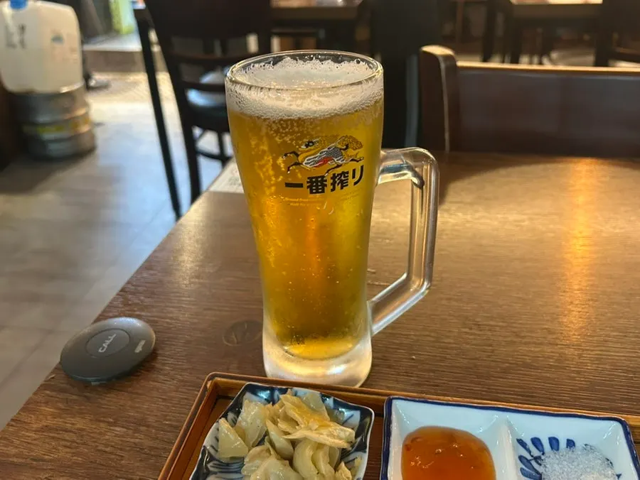 Wasabi-topped gyukatsu with Kirin beer