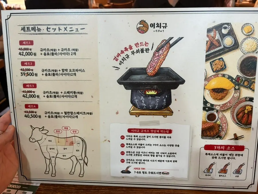 세트메뉴가 적힌 메뉴판 페이지