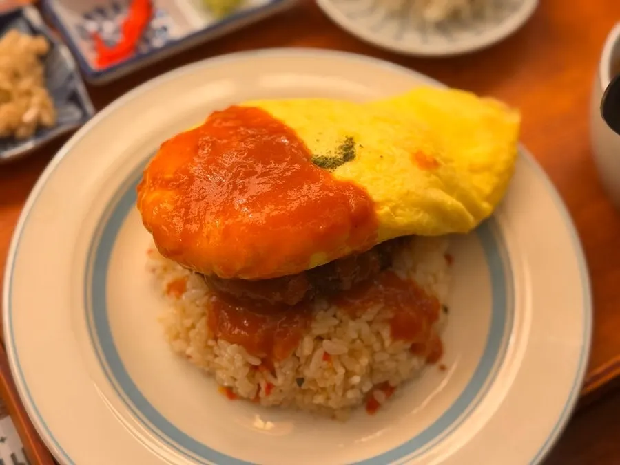 Hamburg omurice topped with demi-glace sauce