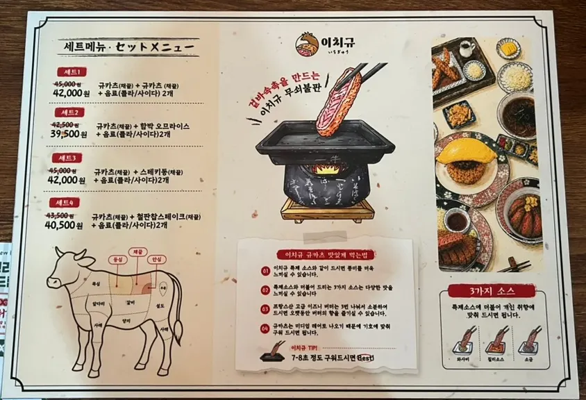 Interior view showing the hand-written menu signboard on the wall