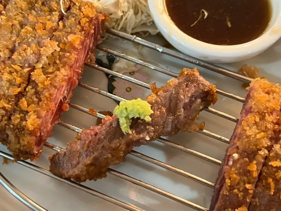 Close-up of appetizingly grilled gyukatsu