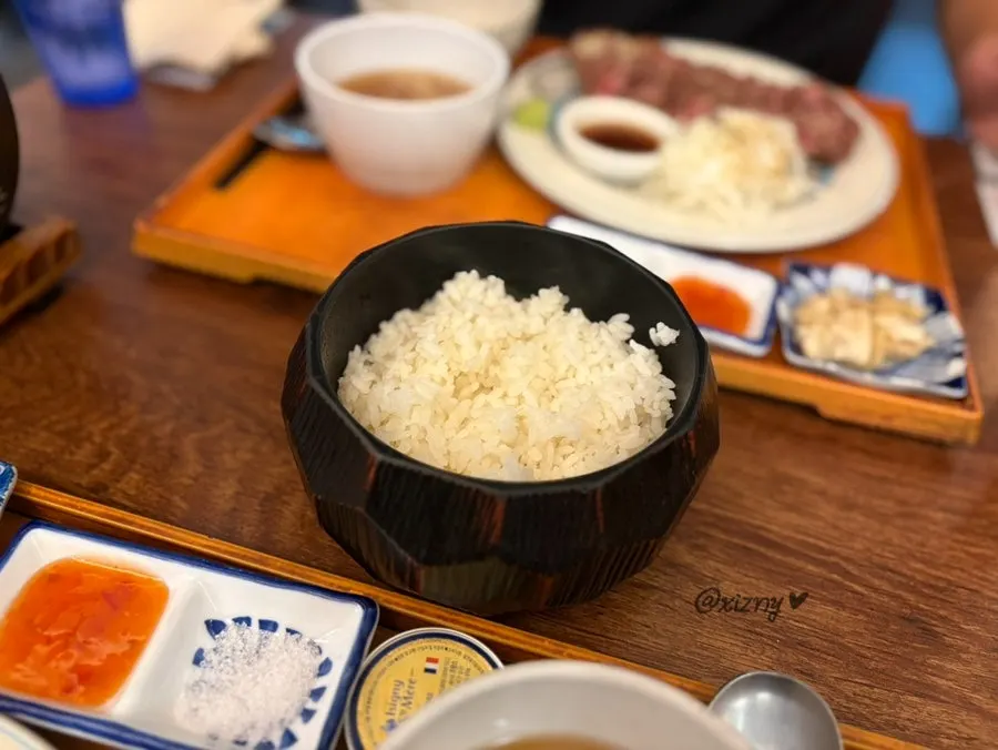 Gyukatsu set with special sauce, salt, wasabi, and butter