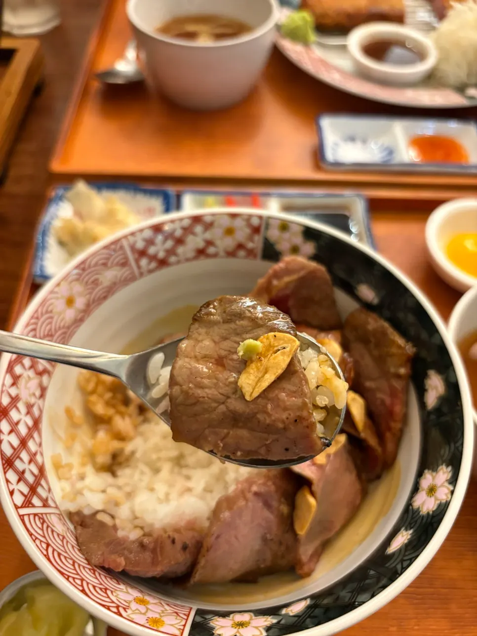 Steak-don mixed with egg yolk