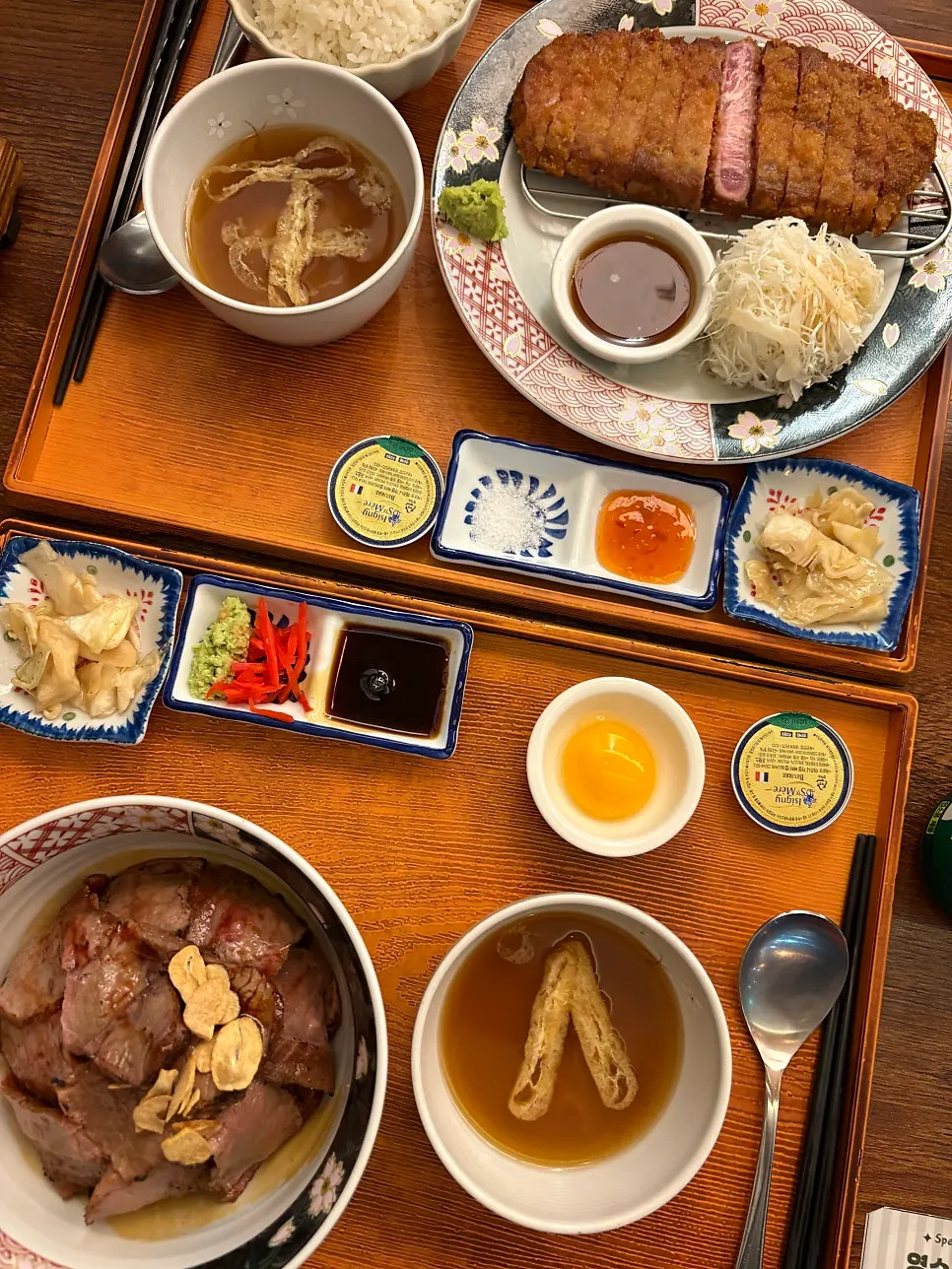 Finishing the meal with gyukatsu and steak-don