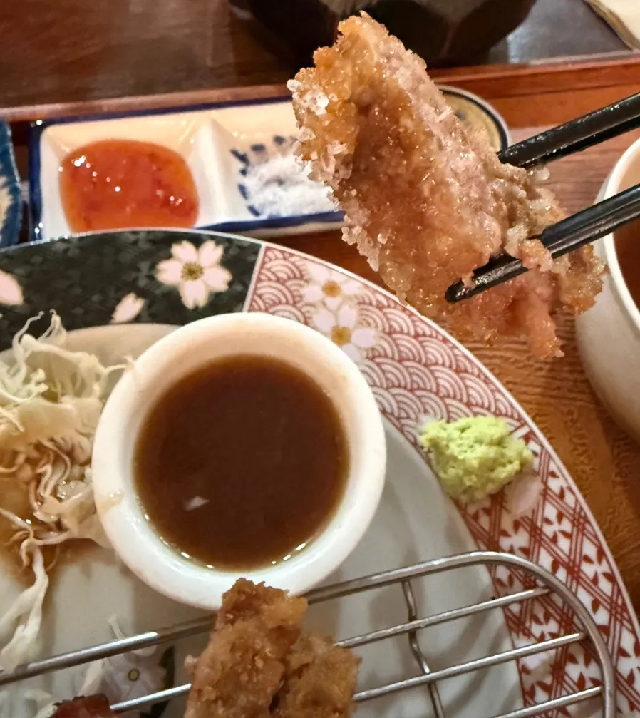 Cross-section of gyukatsu, crispy outside and tender inside