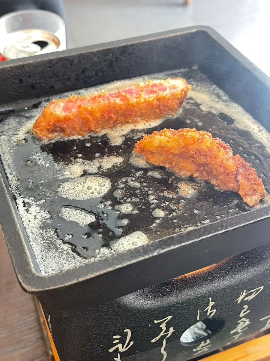 미니화로 위 버터에 올린 규카츠