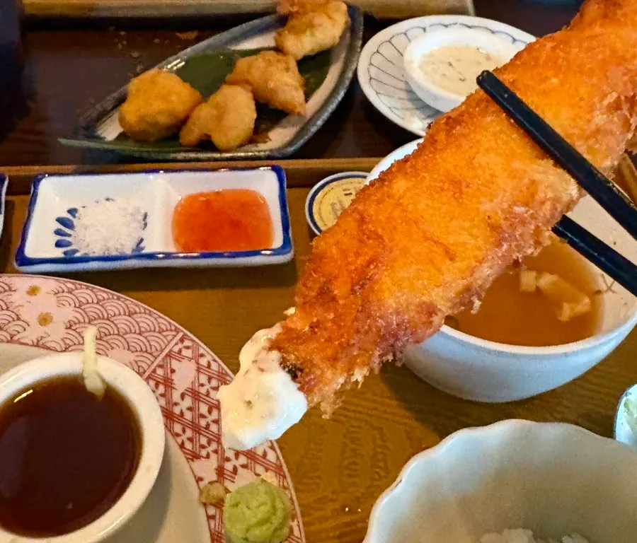 Karaage and two fried shrimp ordered as a side
