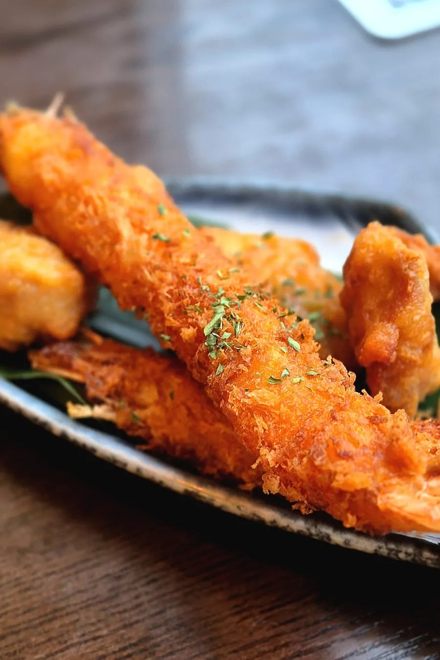 Cross-section of a plump shrimp tempura