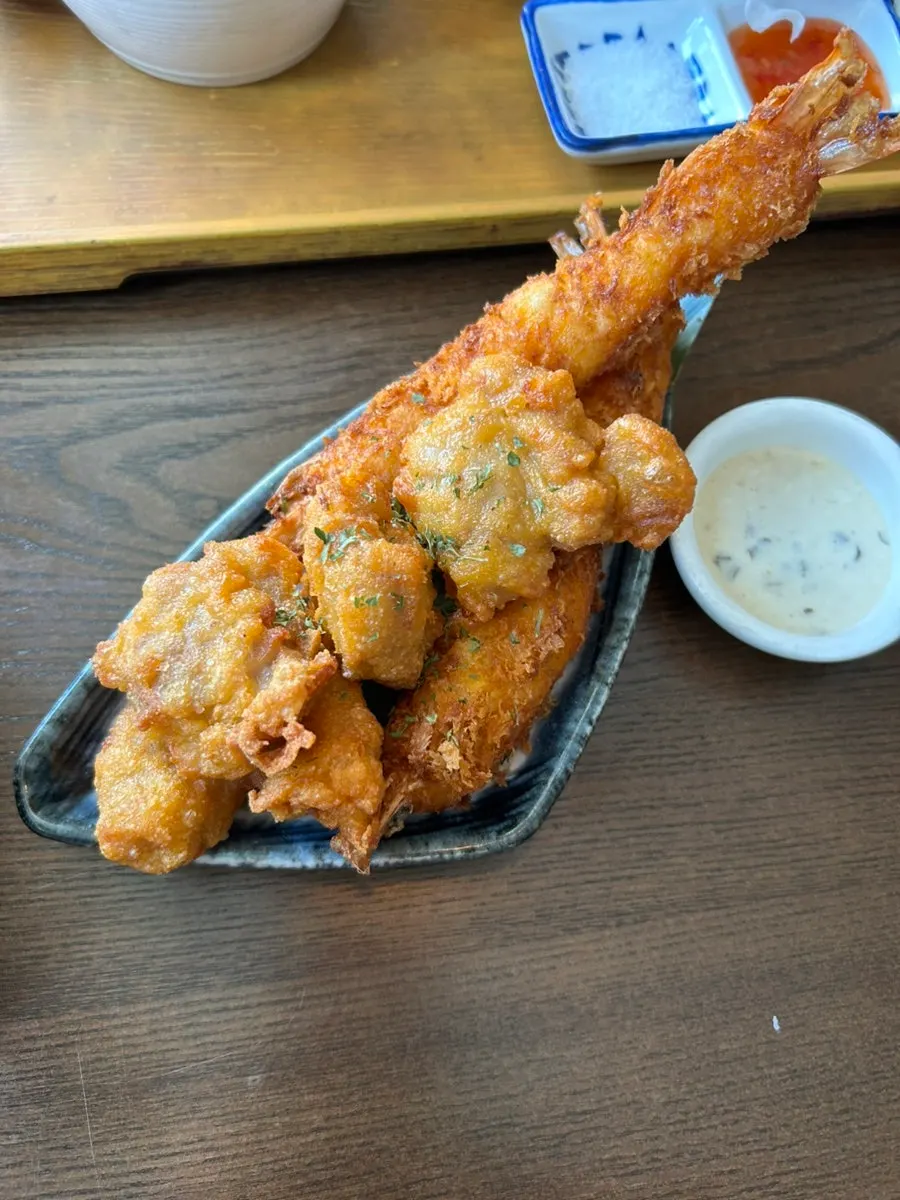 Close-up of Ichigyu's shrimp tempura