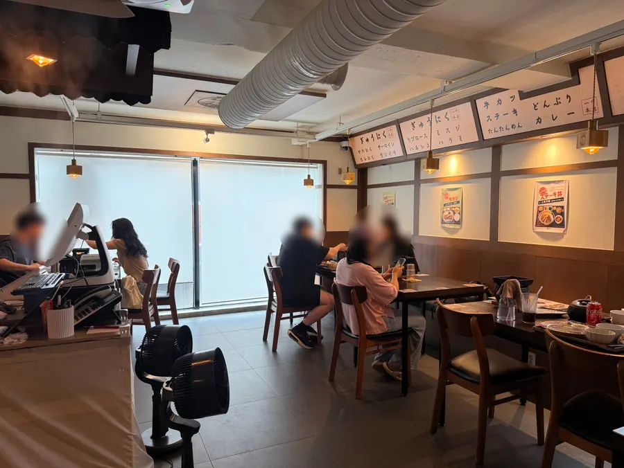 Clean, Japanese-style seating area inside Ichigyu