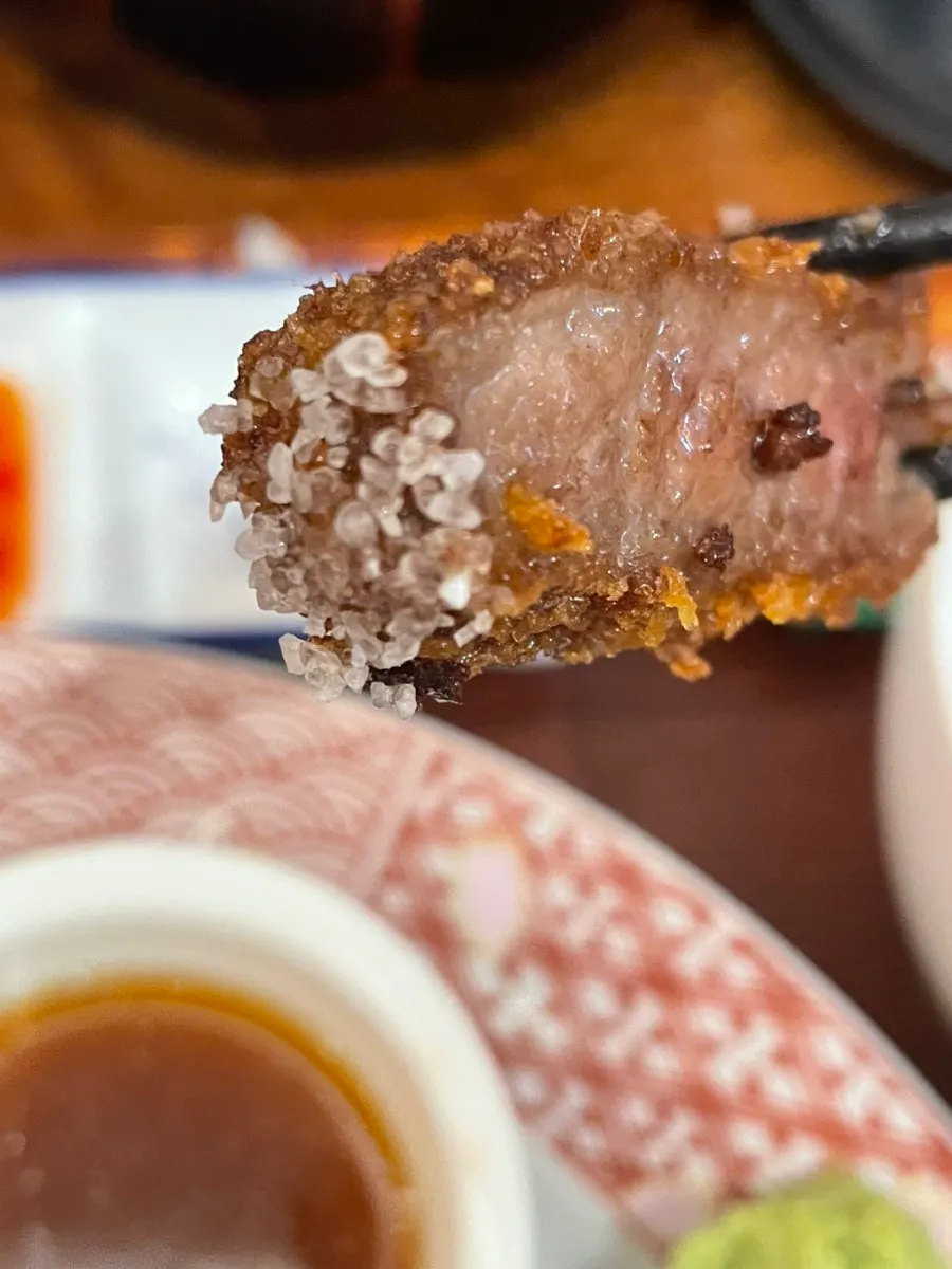 Gyukatsu dipped in sweet chili sauce