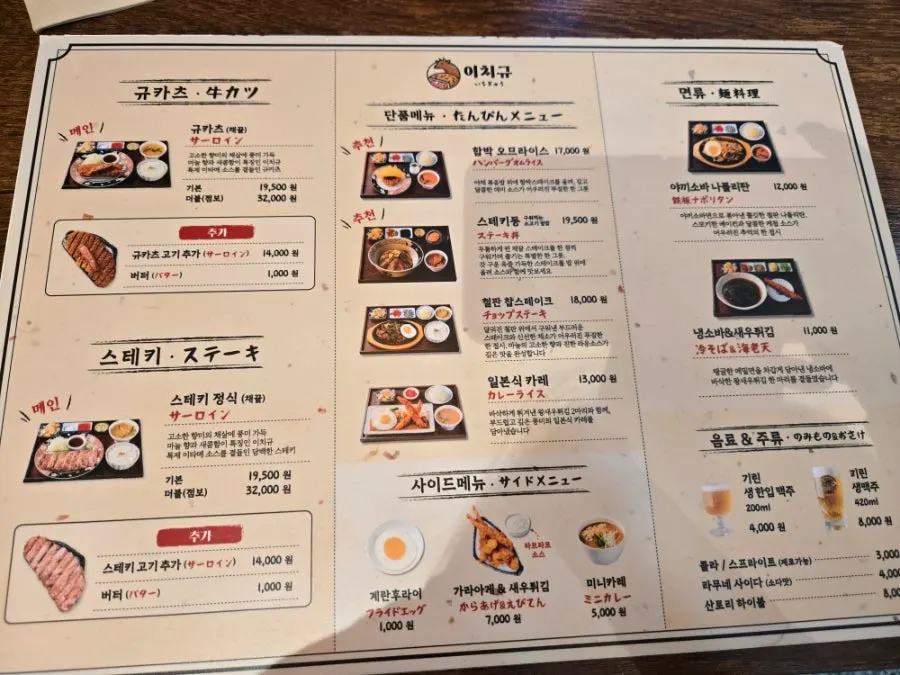 Gyukatsu menu board at Ichigyu Wonju